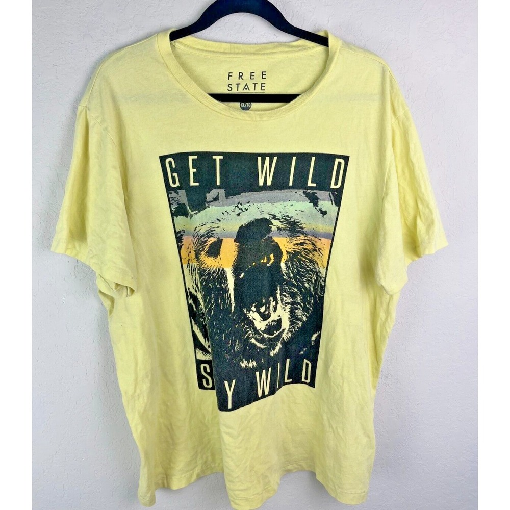 Free State "Get Wild Stay‎ Wild" Bear Graphic T-Shirt Yellow Men's Size XL